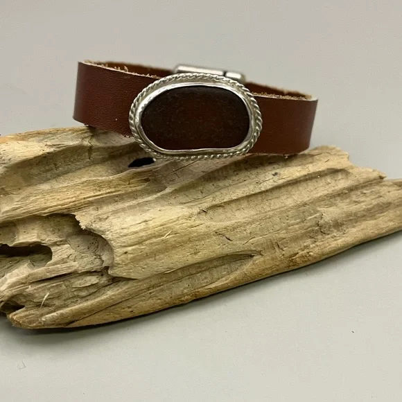 Brown Leather Wrap Bracelet with Silver Oval Accent - Picture 1 of 5